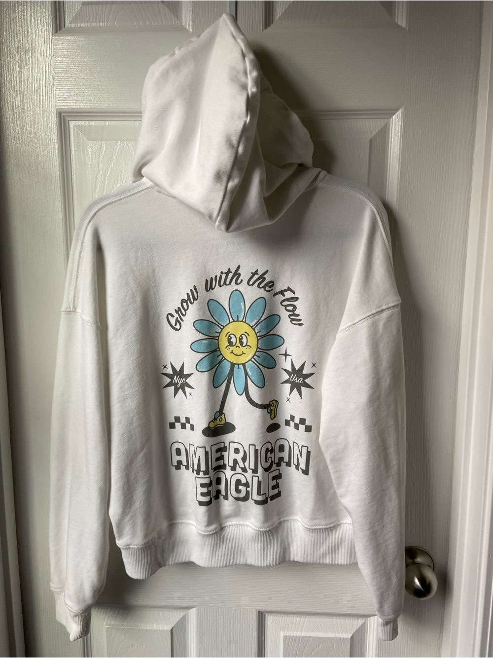 American Eagle White Zip-Up Hoodie with Classic Label